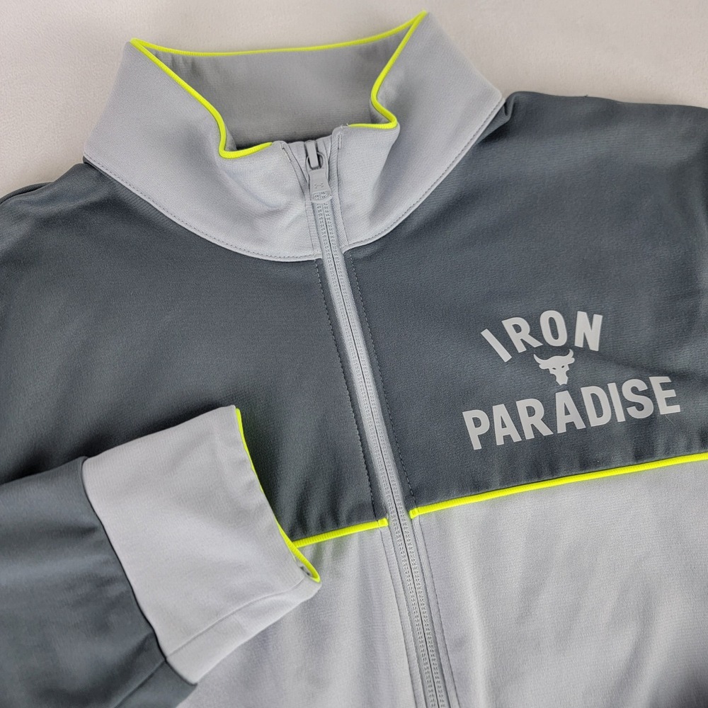 Under Armour Iron Paradise Project Rock Full Zip Jacket Mens Small Gray Neon